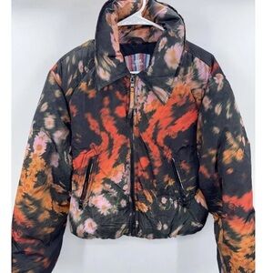 Urban Outfitters Floral Tie-Dye Puffer Jacket - Black, Red & Orange